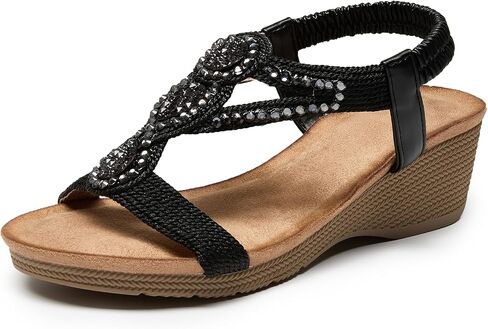 صندل Youngshow Wedge للنساء Rhinestone Low -Heel Cheel Coletcl Locle Womens Women in Saudi Arabia