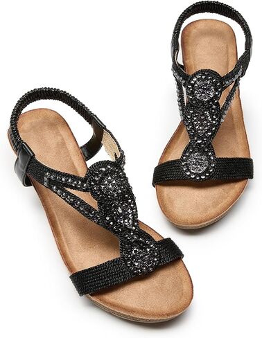 صندل Youngshow Wedge للنساء Rhinestone Low -Heel Cheel Coletcl Locle Womens Women in Saudi Arabia