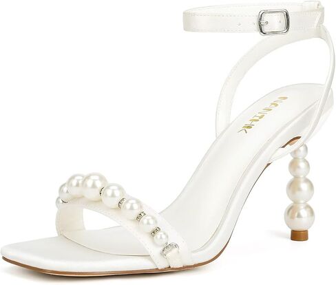 Women’s Heeled Sandals Pearl Wedding Shoes for Bride Open Toe Bridal Shoes Strappy Wedding Heels in Saudi Arabia