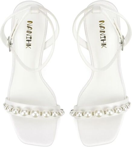 Women’s Heeled Sandals Pearl Wedding Shoes for Bride Open Toe Bridal Shoes Strappy Wedding Heels in Saudi Arabia