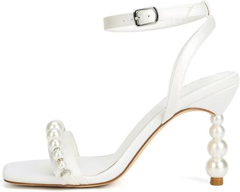 Women’s Heeled Sandals Pearl Wedding Shoes for Bride Open Toe Bridal Shoes Strappy Wedding Heels in Saudi Arabia