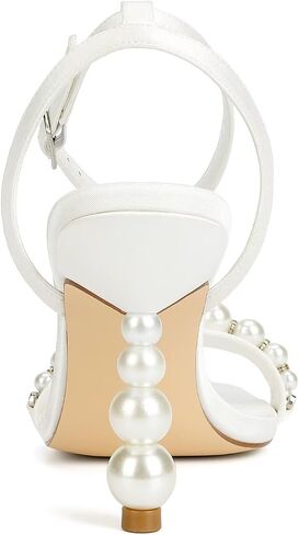 Women’s Heeled Sandals Pearl Wedding Shoes for Bride Open Toe Bridal Shoes Strappy Wedding Heels in Saudi Arabia