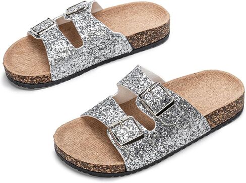 Women's Gold Glitter Slide Sandals Double Buckle Summer Flip Flops Comfortable Flat Casual Shoes in Saudi Arabia