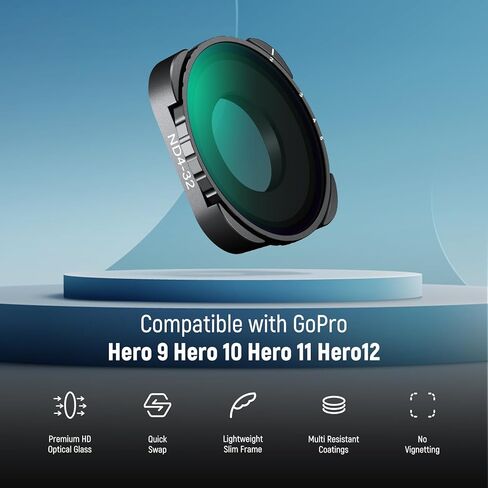 متغير Neewer متغير ND متوافق مع GoPro 13 12 11 10 9 ، ND4-32 2-5 توقف المسمار على مرشح ND قابل للتعديل مع الزجاج البصري عالي الدقة متعددة ، إطار نحيف ، 2x تنظيف القماش ، لا يوجد نمط x in Saudi Arabia