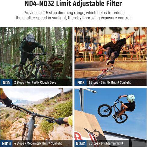 متغير Neewer متغير ND متوافق مع GoPro 13 12 11 10 9 ، ND4-32 2-5 توقف المسمار على مرشح ND قابل للتعديل مع الزجاج البصري عالي الدقة متعددة ، إطار نحيف ، 2x تنظيف القماش ، لا يوجد نمط x in Saudi Arabia