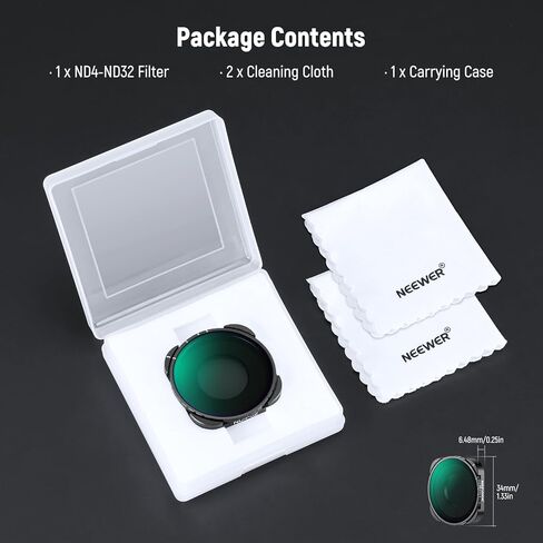 متغير Neewer متغير ND متوافق مع GoPro 13 12 11 10 9 ، ND4-32 2-5 توقف المسمار على مرشح ND قابل للتعديل مع الزجاج البصري عالي الدقة متعددة ، إطار نحيف ، 2x تنظيف القماش ، لا يوجد نمط x in Saudi Arabia