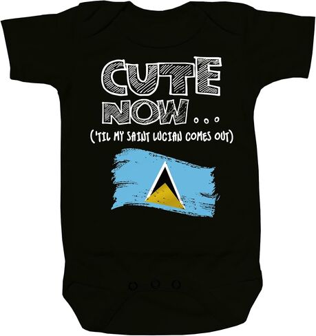 Cute Now... 'Til My Saint Lucian Comes Out Infant Baby Short Sleeve St Lucia Flag Cotton Bodysuit in Saudi Arabia