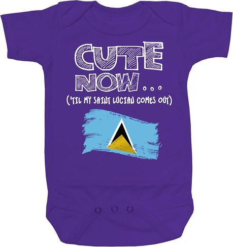 Cute Now... 'Til My Saint Lucian Comes Out Infant Baby Short Sleeve St Lucia Flag Cotton Bodysuit in Saudi Arabia
