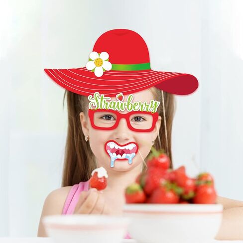 25-Piece Strawberry Photo Booth Props Kit – Sweet Berry Theme Selfie Props with 25 Bamboo Sticks for Birthdays, Baby Showers, Summer Parties in Saudi Arabia