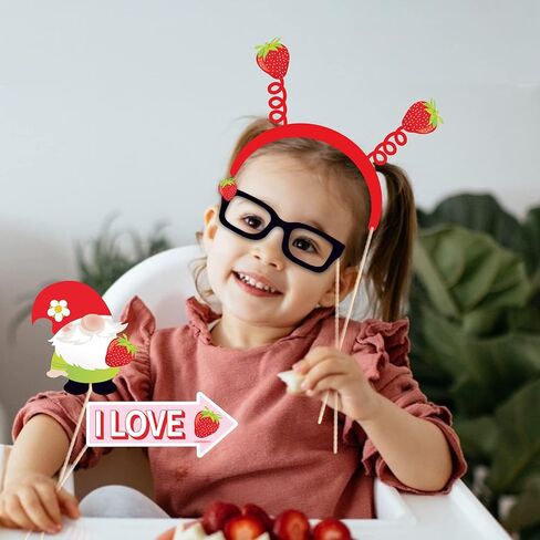 25-Piece Strawberry Photo Booth Props Kit – Sweet Berry Theme Selfie Props with 25 Bamboo Sticks for Birthdays, Baby Showers, Summer Parties in Saudi Arabia