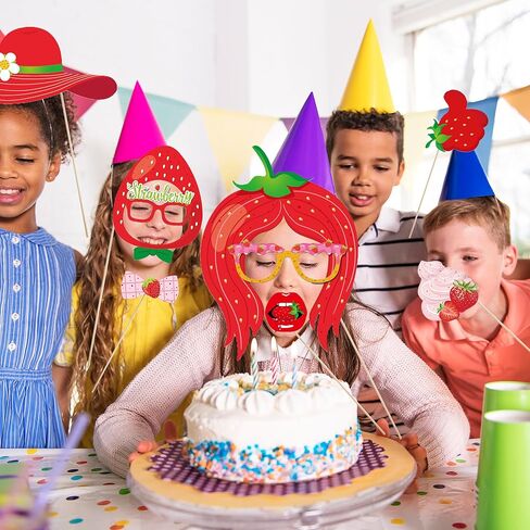 25-Piece Strawberry Photo Booth Props Kit – Sweet Berry Theme Selfie Props with 25 Bamboo Sticks for Birthdays, Baby Showers, Summer Parties in Saudi Arabia