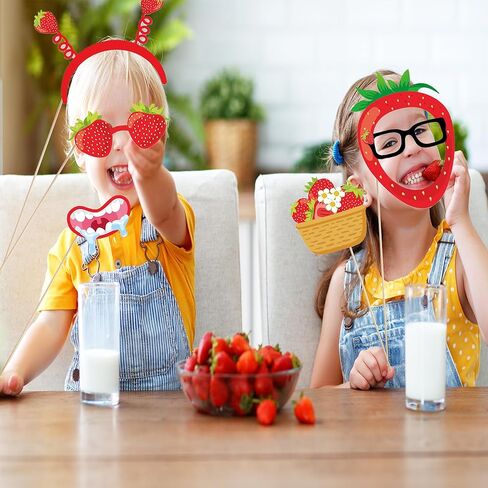 25-Piece Strawberry Photo Booth Props Kit – Sweet Berry Theme Selfie Props with 25 Bamboo Sticks for Birthdays, Baby Showers, Summer Parties in Saudi Arabia