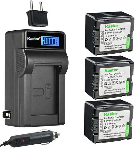 Kastar 3-Pack CGA-DU14 بطارية وشاحن AC LCD متوافق مع PV-GS320 PV-GS320 ، PV-GS400 ، PV-GS500 ، SDR-H18 ، SDR-H20 ، SDR-H200 ، SDR-H250 ، SDR-H280 ، SDR-H288 ، VDR-D100 ، VDR-DDR-D150 ، VDR-D150 in Saudi Arabia