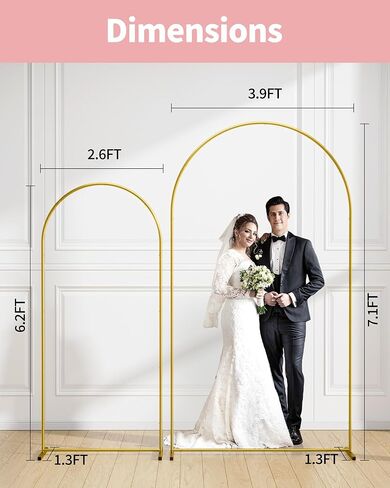 Pureegg Gold Metal Arch Backdrop Stand مجموعة من 3 (7.1 قدم و 6.2 قدم و 6.0 قدم) ، وقوس بالون الزفاف مع قاعدة مستقرة ، إطار خلفية وغطاء للحفلات ، عيد الميلاد ، التخرج ، كشك الصور ، التجميع السهل in Kuwait