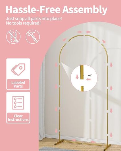 Pureegg Gold Metal Arch Backdrop Stand مجموعة من 3 (7.1 قدم و 6.2 قدم و 6.0 قدم) ، وقوس بالون الزفاف مع قاعدة مستقرة ، إطار خلفية وغطاء للحفلات ، عيد الميلاد ، التخرج ، كشك الصور ، التجميع السهل in Kuwait