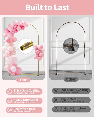 Pureegg Gold Metal Arch Backdrop Stand مجموعة من 3 (7.1 قدم و 6.2 قدم و 6.0 قدم) ، وقوس بالون الزفاف مع قاعدة مستقرة ، إطار خلفية وغطاء للحفلات ، عيد الميلاد ، التخرج ، كشك الصور ، التجميع السهل in Kuwait