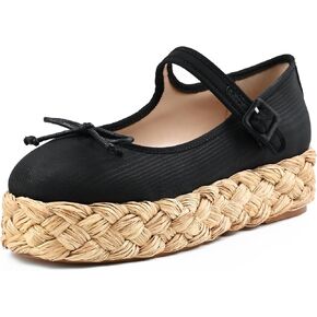 Raffia Platform Sandals Women المنسوجة منصة Straw Mary Jane Shoes for Women Recial Beach Espadrille Flats مع حزام مشبك قابل للتعديل in Kuwait