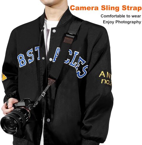 Camera Strap for Photographers, Adjustable Nylon Shoulder Strap with Leather Trim, 39-63 Inch in Kuwait