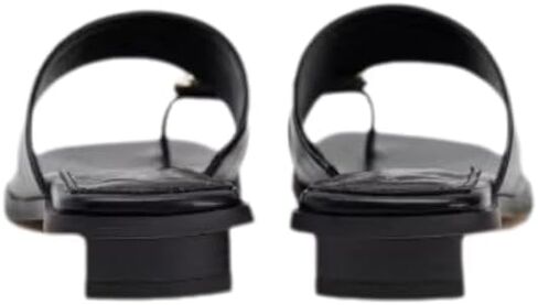 Women's Leather Metal Toe Ring Flat Slide Sandals Fashionable Comfortable Square Open Toe Low Block Heel Slip-On Slipper for Summer Casual Vacation Outdoor Beach Sandals in Kuwait