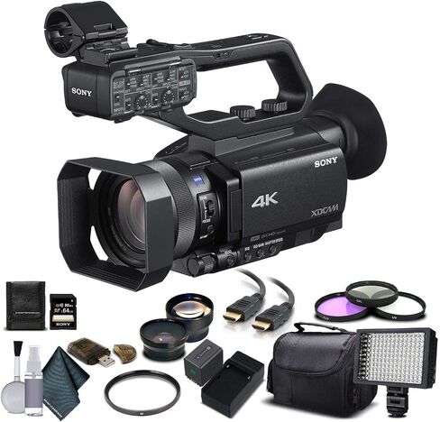 Sony PXW-Z90V 4K HDR XDCAM مع AF هجين سريع (PXW-Z90V) مع بطاقة ذاكرة 64 جيجابايت ، بطارية إضافية وشاحن ، مرشح الأشعة فوق البنفسجية ، ضوء LED ، حالة ، عدسة تليفوتوغرافية ، عدسة زاوية عريضة ، أكثر-متقدمة (متجددة) in Kuwait