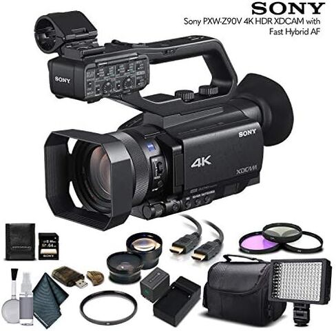 Sony PXW-Z90V 4K HDR XDCAM مع AF هجين سريع (PXW-Z90V) مع بطاقة ذاكرة 64 جيجابايت ، بطارية إضافية وشاحن ، مرشح الأشعة فوق البنفسجية ، ضوء LED ، حالة ، عدسة تليفوتوغرافية ، عدسة زاوية عريضة ، أكثر-متقدمة (متجددة) in Kuwait