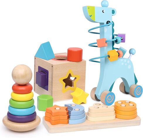 Wooden Montessori Toys for 1 Year Old, 4-in-1 Educational Sensory and Baby Learning Toys for Toddlers Aged 1-3, Boy and Girl's Best Gifts for Birthday (Log) in Kuwait