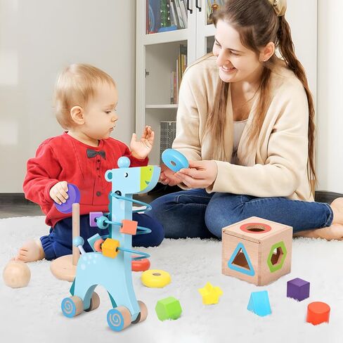 Wooden Montessori Toys for 1 Year Old, 4-in-1 Educational Sensory and Baby Learning Toys for Toddlers Aged 1-3, Boy and Girl's Best Gifts for Birthday (Log) in Kuwait