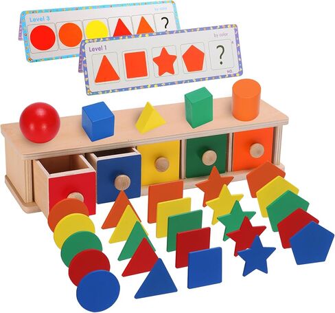 ألعاب Montessori Toys Wooden Color & Shape Sorter ألعاب للألغاز للأطفال الصغار 1-3 ، مطابقة للفرز المربع من التلاعب في مرحلة ما قبل المدرسة. in Kuwait