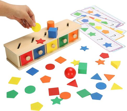 ألعاب Montessori Toys Wooden Color & Shape Sorter ألعاب للألغاز للأطفال الصغار 1-3 ، مطابقة للفرز المربع من التلاعب في مرحلة ما قبل المدرسة. in Kuwait