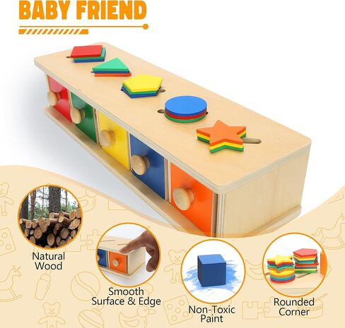 ألعاب Montessori Toys Wooden Color & Shape Sorter ألعاب للألغاز للأطفال الصغار 1-3 ، مطابقة للفرز المربع من التلاعب في مرحلة ما قبل المدرسة. in Kuwait
