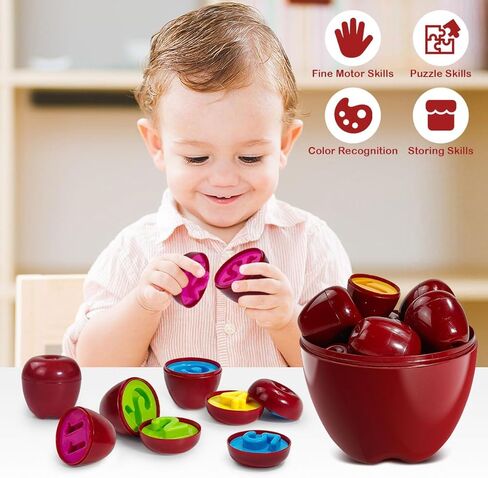 Stacking Matching Toys for Toddlers 3-5, Matching Eggs Sensory Toys, Color Shape Sorter Puzzle, Montessori Preschool Learning Activities, Early Learning Educational Gifts for Boy Girl in Kuwait