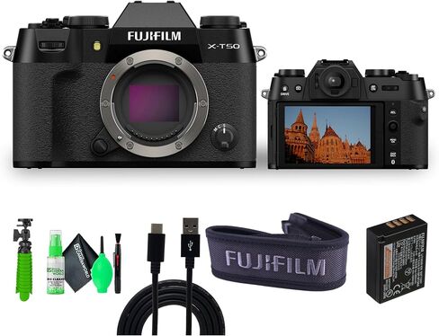 Fujifilm X-T50 حزمة جسم الكاميرا الرقمية بدون مرآة + المزيد من الملحقات (أسود) in Saudi Arabia