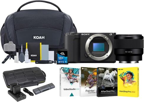 Sony ZV-E10 II Mirrorless Camera (Black) with 50mm f/1.8 Lens Bundle with (2-Pack) Batteries, Memory Card, 4 Softwares, Bag with Cleaning Kit and Card Reader in Saudi Arabia