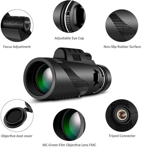 , 40X60 Clear High Power Monocular with Smartphone Holder and Adjustable Cell Phone Tripod Bird Watching Hiking Camping in Saudi Arabia