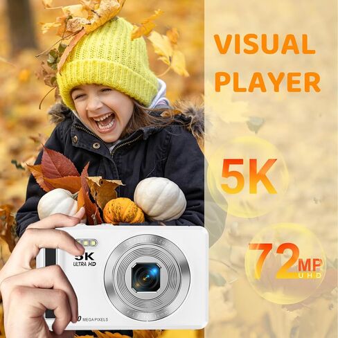 كاميرا رقمية 5K - كاميرات رقمية 72 ميجابكسل مع تكبير 16x للهدايا للهدف - نقطة ضبط تلقائية التلقائية وتصوير الكاميرا الرقمية للتصوير الفوتوغرافي - شاشة UHD 2.8 '' شاشة محمولة مع بطاقة SD 32 جيجابايت (الوردي) in Kuwait