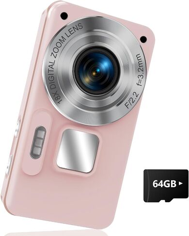 الكاميرا الرقمية Kids UHD 4K التصوير الفوتوغرافي: 64 ميجابكسل نقطة وتصوير كاميرات لتصوير فادح مع بطاقة 64 جيجابايت 18x تكبير- كاميرا صغيرة عتيقة للأولاد الفتيات المراهقين ، كاميرات الجيب المحمولة in Saudi Arabia