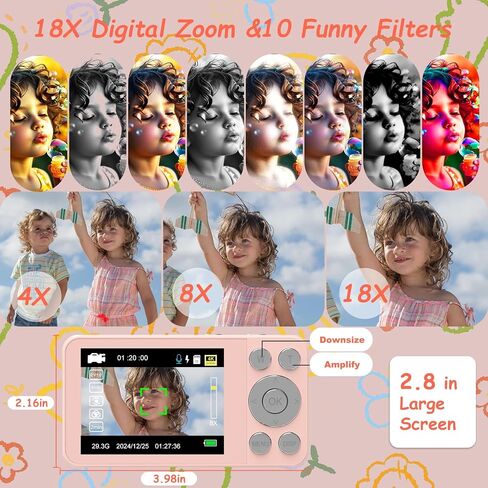 الكاميرا الرقمية Kids UHD 4K التصوير الفوتوغرافي: 64 ميجابكسل نقطة وتصوير كاميرات لتصوير فادح مع بطاقة 64 جيجابايت 18x تكبير- كاميرا صغيرة عتيقة للأولاد الفتيات المراهقين ، كاميرات الجيب المحمولة in Saudi Arabia
