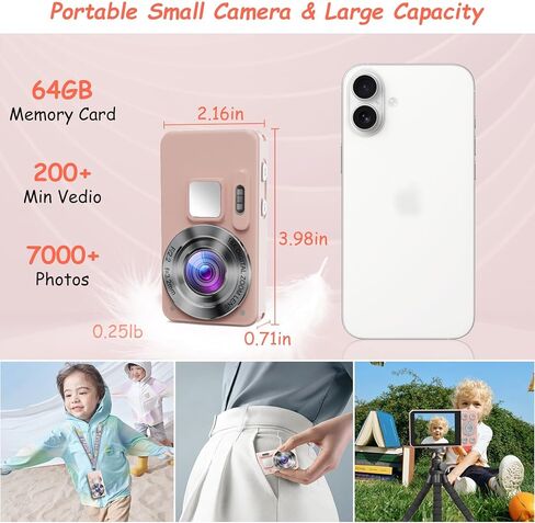 الكاميرا الرقمية Kids UHD 4K التصوير الفوتوغرافي: 64 ميجابكسل نقطة وتصوير كاميرات لتصوير فادح مع بطاقة 64 جيجابايت 18x تكبير- كاميرا صغيرة عتيقة للأولاد الفتيات المراهقين ، كاميرات الجيب المحمولة in Saudi Arabia