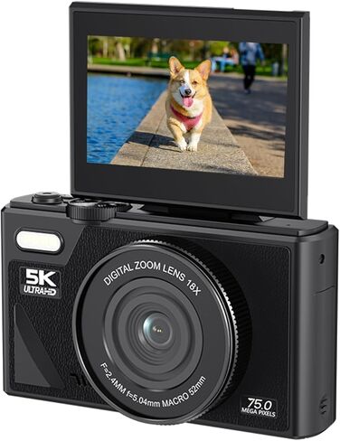 5K Digital Camera, 75MP Vlogging Camera, with 18X Zoom, 3 Inch Flip Screen, HD Compact Camera, for Travel Photography (White) in Saudi Arabia