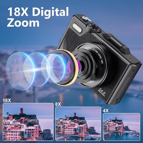 5K Digital Camera, 75MP Vlogging Camera, with 18X Zoom, 3 Inch Flip Screen, HD Compact Camera, for Travel Photography (White) in Saudi Arabia