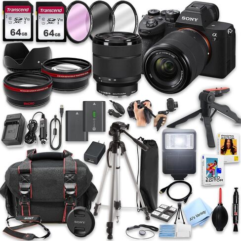 كاميرا Sony A7 IV المرآة مع عدسة 28-70 مم + ذاكرة 128 جيجابايت ، بطارية احتياطية ، مرشحات ، علبة ، ترايبود ، فلاش ، وأكثر (حزمة 39pc) (متجددة) in Saudi Arabia