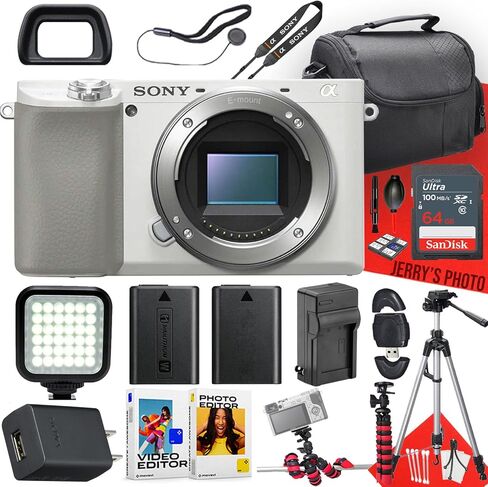 كاميرا Sony A6100 بدون مرآة (بيضاء ، جسم فقط) + 64 جيجابايت ذاكرة + بطارية إضافية + حافز العنكبوت + CASE + TRUPOD + LED LIPT + شاحن البطارية + أكثر (حزمة 22pc) (متجددة) in Saudi Arabia
