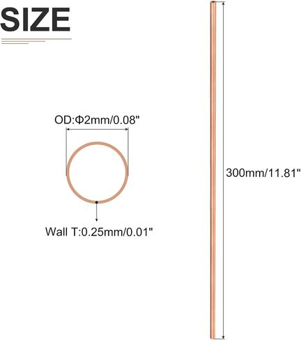 أنبوب نحاسي DTGN 7.5 مم × 0.5 مم × 300 مم (ODxWall TxL) - 4 عبوات - جيد لإطار ديكور DIY لمعدات الآلات - أنابيب معدنية مستديرة in Saudi Arabia