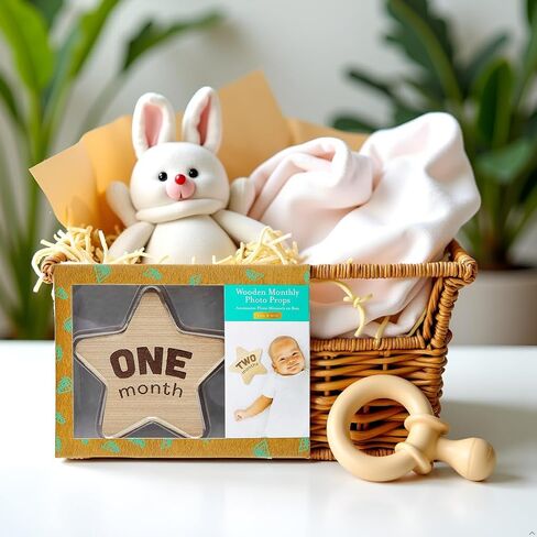 Kate & Milo الدعائم الخشبية، أقراص الصور الشهرية للطفل، صور تذكارية لحديثي الولادة، هدية الآباء الجديدة والمتوقعة، علامات المعالم الشهرية المحايدة للجنسين، نجوم in Kuwait