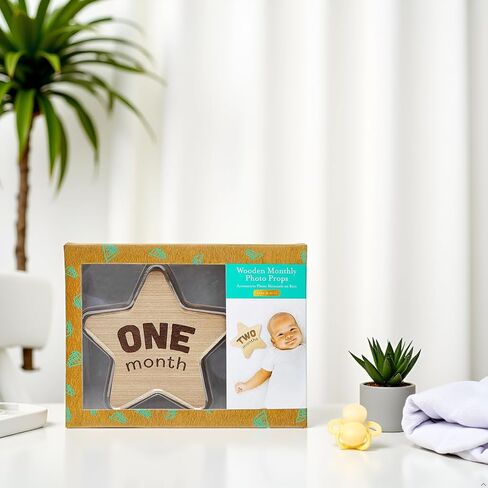 Kate & Milo الدعائم الخشبية، أقراص الصور الشهرية للطفل، صور تذكارية لحديثي الولادة، هدية الآباء الجديدة والمتوقعة، علامات المعالم الشهرية المحايدة للجنسين، نجوم in Kuwait