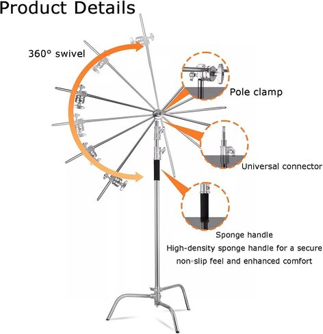 C Stands, Adjustable Tripod Stand with Boom Arm,Can Bear 40kg for Photography Studio Video Reflector Umbrella Softbox(Style 2) in Saudi Arabia