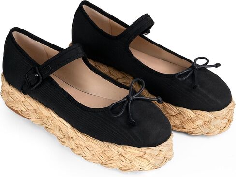 Raffia Platform Sandals Women المنسوجة منصة Straw Mary Jane Shoes for Women Recial Beach Espadrille Flats مع حزام مشبك قابل للتعديل in Kuwait