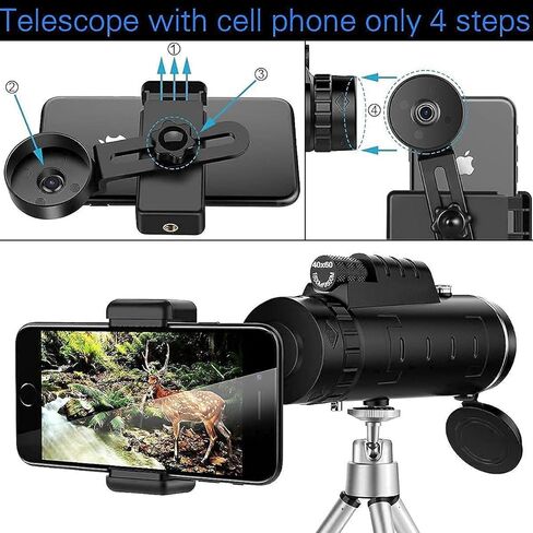 Prism Dual Focus Dual Focus و 40 × 60 مع ترايبود حامل الهواتف الذكية لمشاهدة الطيور والتخييم والسفر in Kuwait