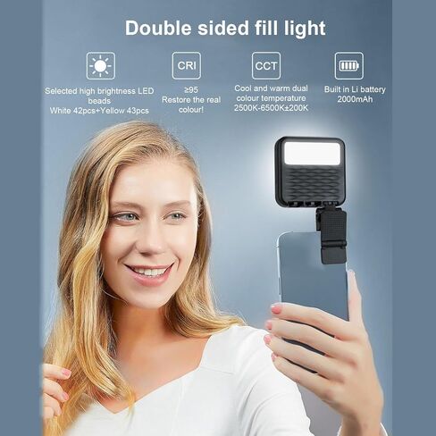 Bi Color Video Light, Double Sided Lighting, 2500-6500K, 95+ CRI, 2-10H Working Time, Cold Shoe Mounts, Phone Holder Compatible, Type C Charging, 2000mAh Battery in Saudi Arabia