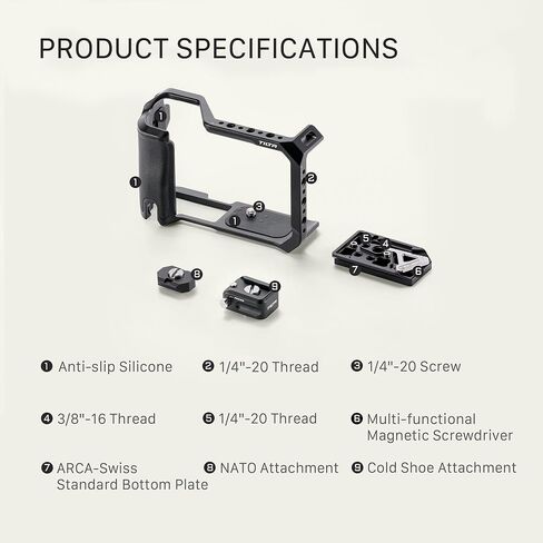 Tilta Camera Cage Base Kit متوافقة مع Canon R50 V - Silver | قفص كامل مع مقبض علوي الناتو المدمج | لوحة أساسية ARCA ، حذاء بارد ، 1/4 "-20 يتصاعد | تصميم خفيف ، تصميم وحدات in Saudi Arabia